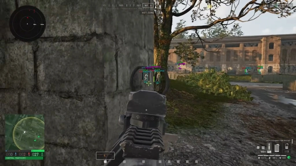 Wardogs stone wall peek with cyan and green player ESP